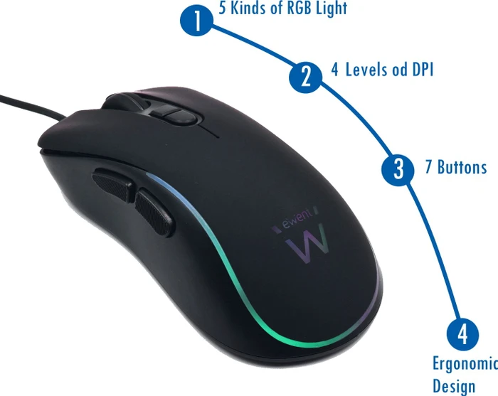 Ewent RGB Gaming Mouse schwarz, USB