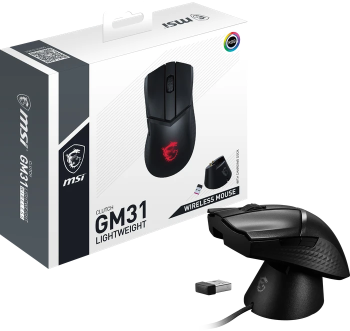 MSI Clutch GM31 Lightweight Wireless Gaming Mouse schwarz, USB