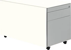 mauser Rollcontainer line, 1x Utensilienauszug, 1x Materialschublade, 1x Hängeregistratur, reinweiß/weißaluminium