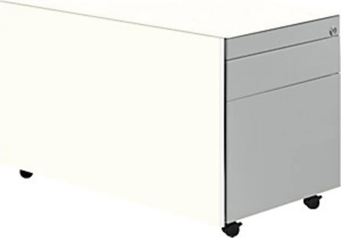 mauser Rollcontainer line, 1x Utensilienauszug, 1x Materialschublade, 1x Hängeregistratur, reinweiß/weißaluminium