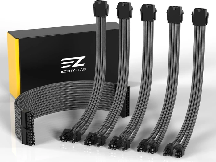 EZDIY-FAB Cable Extension Kit, 1x 24-Pin, 2x 4/8-Pin ATX, 3x 8-Pin PCIe, 18AWG, grau