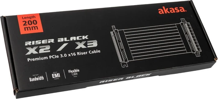 Akasa Riser Black X2 Mark IV Riser Card Cable, gerade, PCIe 3.0, 200mm