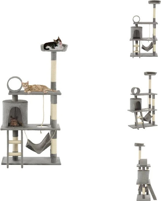 vidaXL Katzenbaum mit Sisal-Kratzsäulen, 140cm, beige/grau