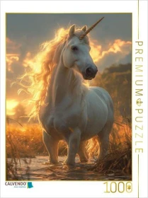 Calvendo Sonnenuntergangszauber: Ein weißes Einhorn am malerischen Strandufer