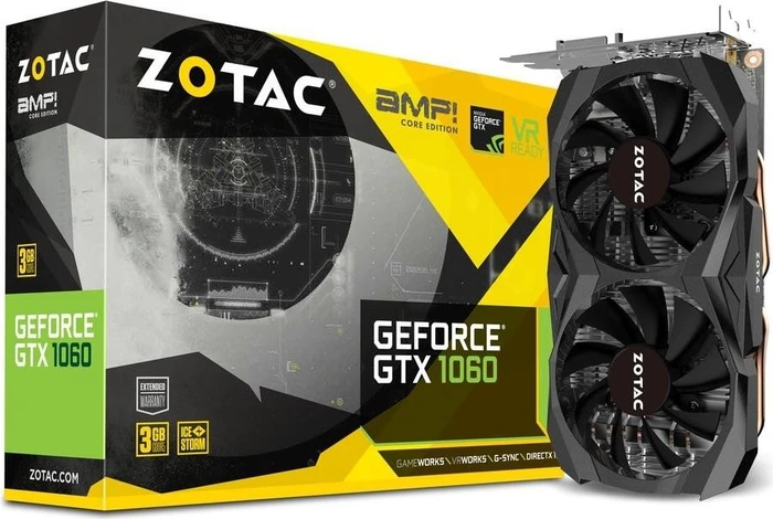 Zotac GeForce GTX 1060 AMP Core Edition, 3GB GDDR5, DVI, HDMI, 3x DP