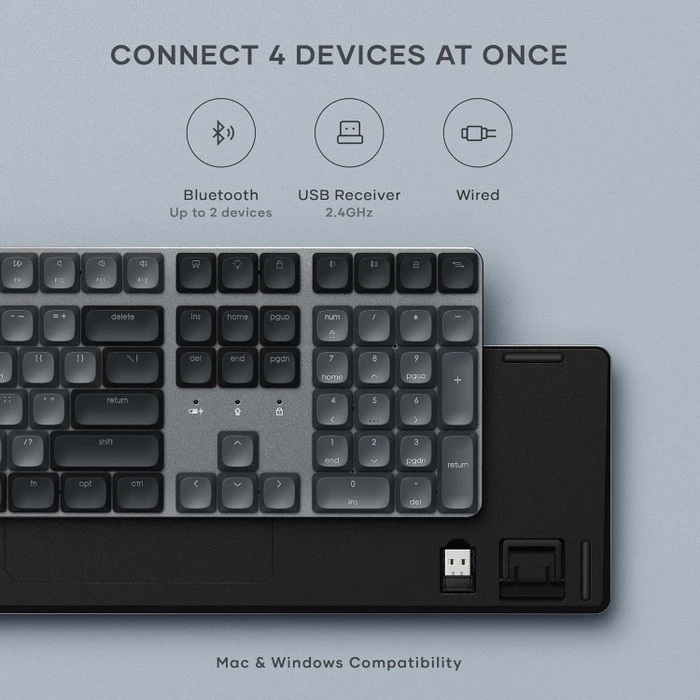 Satechi SM3 Slim Mechanical Backlit BT Keyboard, Dark, grau/schwarz, low-profile BROWN Switches, USB/Bluetooth, ND