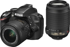 Nikon D3200 schwarz mit Objektiv AF-S DX 18-55mm 3.5-5.6 G II VR und AF-S DX 55-200mm 4.0-5.6 G IF-ED VR