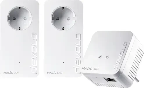 devolo Magic 1 WiFi Multimedia Power Kit, Powerline/WLAN-Access Point und 2x Powerline-Adapter Set, 3er-Bundle