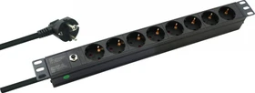 Helos PROFESSIONAL 19" Aluminium Steckdosenleiste, 1HE, 8-fach, 250V, schwarz, 2m