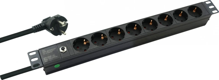 Helos PROFESSIONAL 19" Aluminium Steckdosenleiste, 1HE, 8-fach, 250V, schwarz, 2m