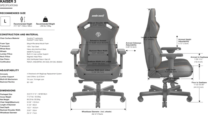 Anda Seat Kaiser 3 Premium L Gamingstuhl, braun