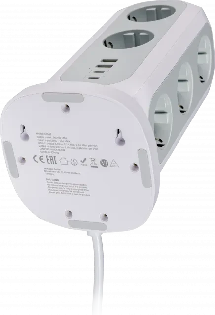 Verbatim EUPT-01 Steckdosenturm, 11-fach, 2x USB-C/2x USB-A, 2m, weiß