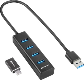 Sharkoon 4-Port Aluminium Hub schwarz, USB-A/USB-C 3.0 [Stecker] (4044951037582)