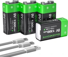 Quzmo Rechargeable 9V-Block USB-C, 4er-Pack