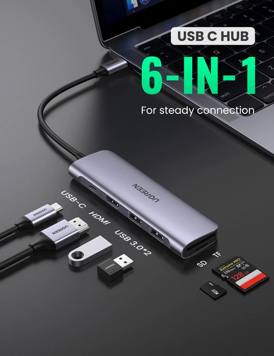 Ugreen 6-in-1 USB-C Hub, USB-C 3.0 [Stecker]