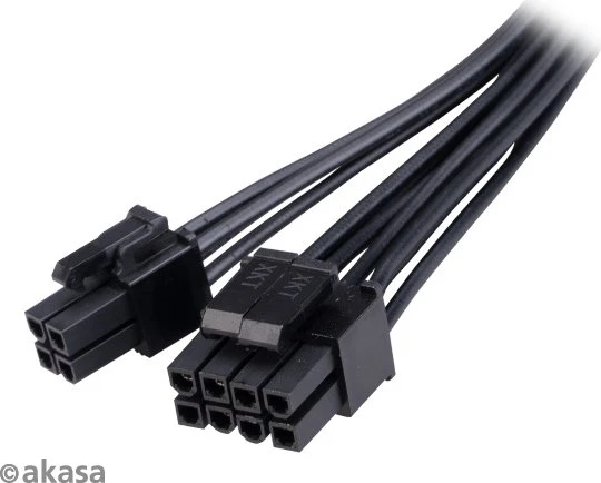 Akasa 8-Pin ATX Buchse auf 4/8-Pin ATX Stecker + 4-Pin ATX Stecker, Adapterkabel, 150mm