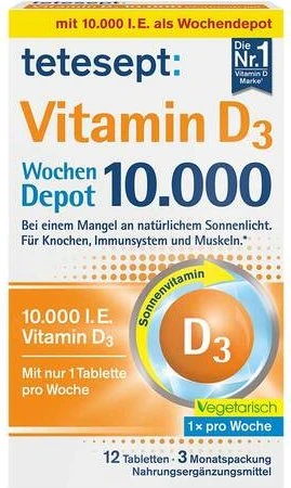 Tetesept Vitamin D3 Wochendepot 10.000 Filmtabletten, 12 Stück