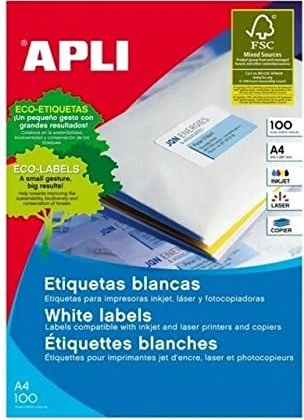 APLI Etiketten, 210x297mm, weiß, 100 Blatt (100 Etiketten)