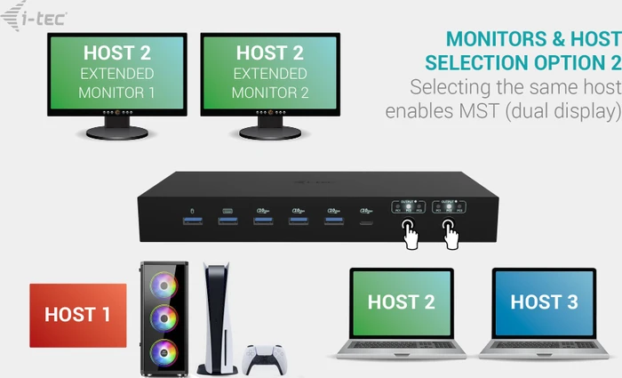 i-tec KVM Dock PRO for Three Hosts, 3x USB-C 3.1 [Buchse]