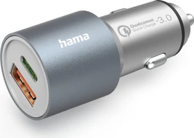 Hama Auto-Schnellladegerät 1x USB-C PD 1x USB-A QC 38W Metall silber