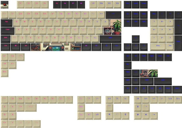 Dark Project Arcade Multilingual Keycaps, Kunststoff (PBT) Double-Shot, CSA-Profil, beige/schwarz, 177 Tasten, ANSI & ISO
