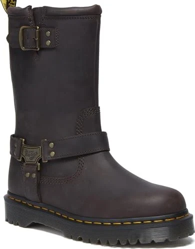 Dr. Martens Anistone Tall Leather Biker Boots dark brown