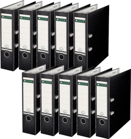 Leitz Qualitäts Ordner 2-Ring 180° Plastik, 80mm, A4, schwarz, 10er-Pack