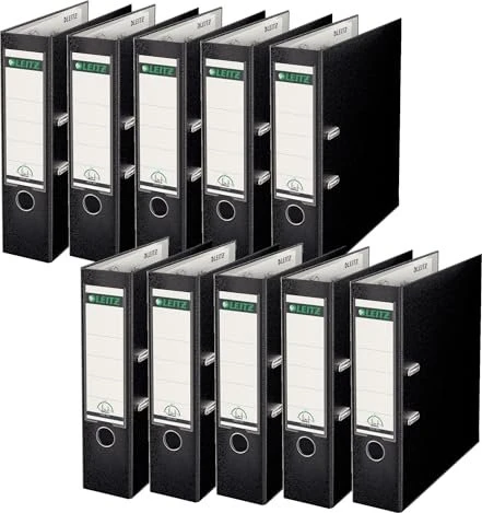 Leitz Qualitäts Ordner 2-Ring 180° Plastik, 80mm, A4, schwarz, 10er-Pack