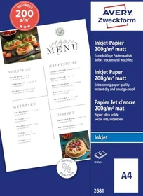 Avery-Zweckform Inkjetpapier beidseitig matt weiß, A4, 200g/m², 50 Blatt