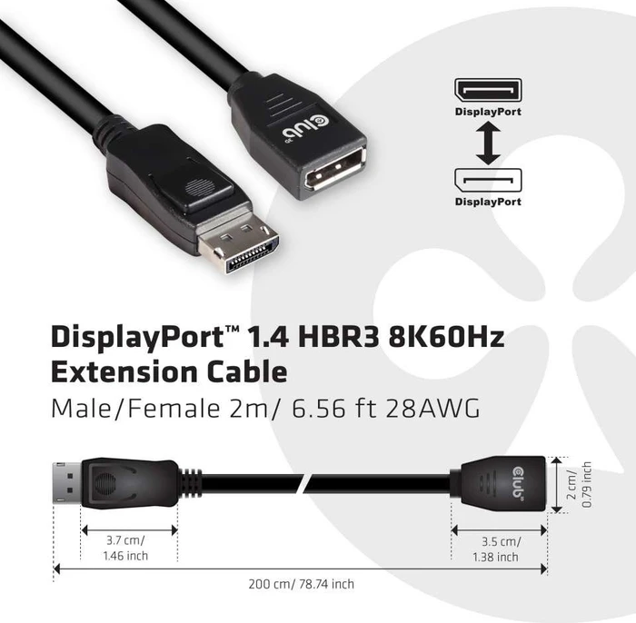 Club 3D DisplayPort 1.4 Verlängerungskabel HBR3 8K60Hz schwarz, 2m