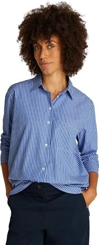 Tommy Hilfiger Oversized Fit Popeline Hemd langarm blue stripe (Damen)