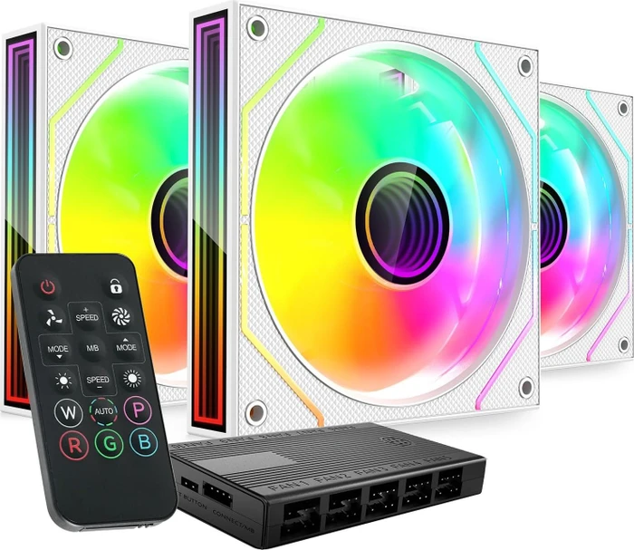 Mars Gaming MF-3D Pro Kit, weiß, LED-Steuerung, Fernbedienung, Lüftersteuerung, 120mm, 3er-Pack