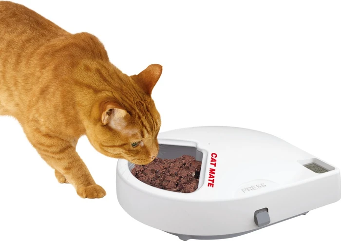 Closer Pets Futterautomat Cat Mate C500, 5x 330g, Display, Timer, grau/weiß, Ø29cm