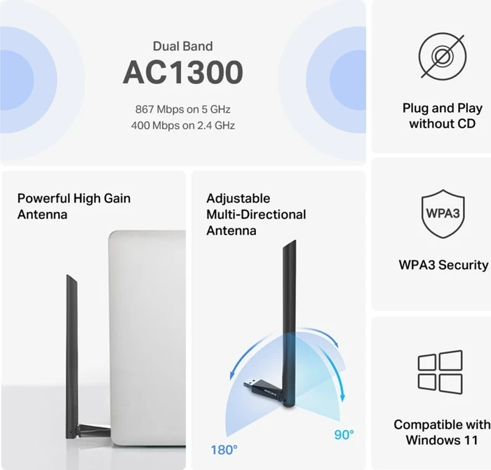 Mercusys MA30H Adapter, AC1300, 2.4GHz/5GHz WLAN, USB-A 3.0 [Stecker]