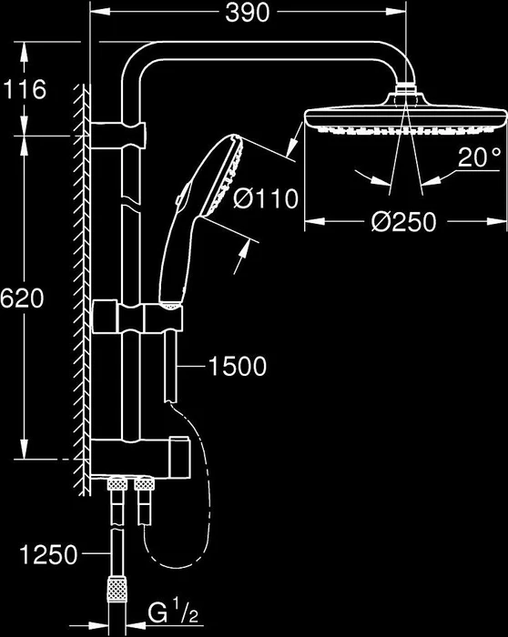 Grohe Vitalio Start System 250 Flex Duschsystem mit Thermostat chrom