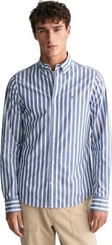 Gant Regular Fit Popelin Stripe Hemd langarm college blue (Herren)