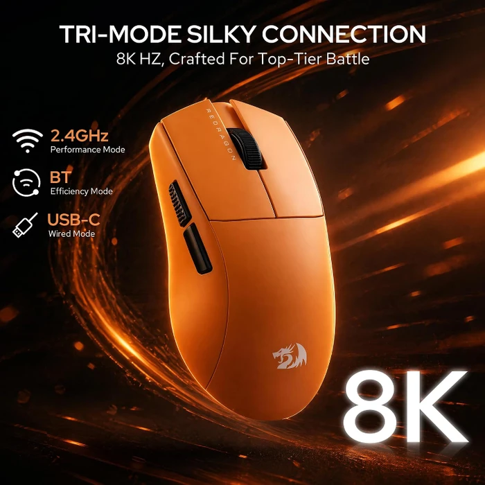 Redragon M916 K1NG Ultra 8K Wireless Gaming Mouse orange, USB/Bluetooth