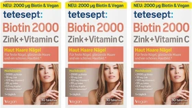 Tetesept Biotin 2000 Zink + Vitamin C Filmtabletten, 90 Stück (3x 30 Stück)