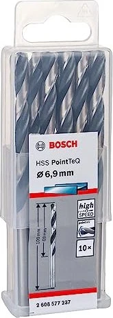 Bosch Professional HSS PointTeQ Spiralbohrer, 6.9x69x109mm, 10 Stück