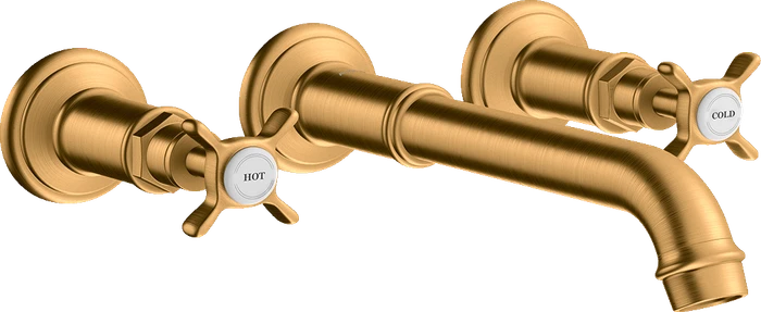 Hansgrohe Axor Montreux 3-Loch Waschtischarmatur für Wandmontage und Kreuzgriffen brushed gold optic