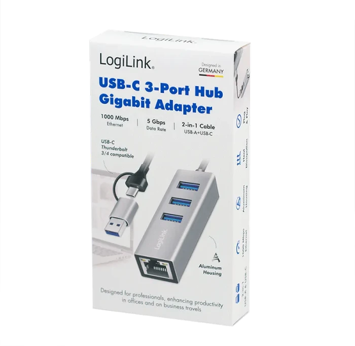 LogiLink UA0440, RJ-45, 3x USB-A 3.0, USB-C/USB-A 3.0 [Stecker]