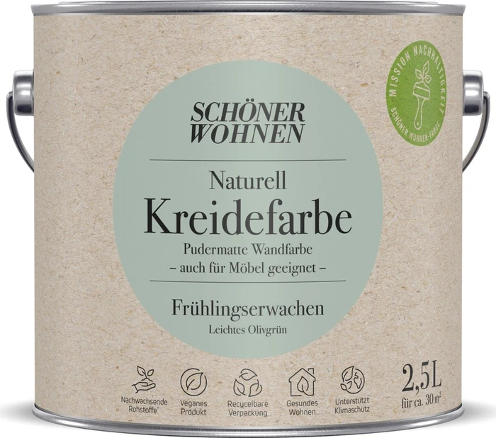 Schöner Wohnen Naturell Kreidefarbe innen frühlingserwachen leichtes olivgrün, 2.5l