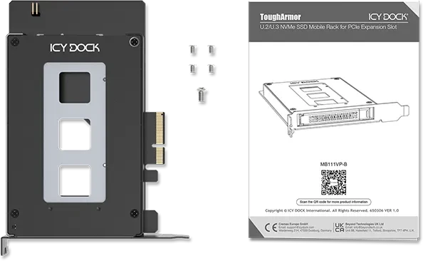 Icy Dock ToughArmor MB111VP-B Wechselrahmen PCI Express Karte für 1x M.2 U.2/U.3 NMVe SSD