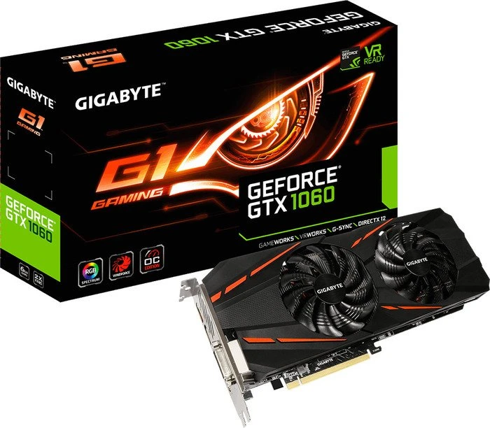 GIGABYTE GeForce GTX 1060 G1 Gaming 6G (Rev. 2.0), 6GB GDDR5, DVI, HDMI, 3x DP