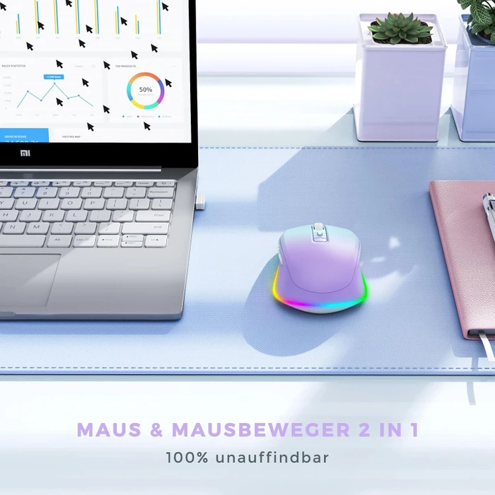 Seenda Rechargeable Wireless RGB Mouse mit Jiggler-Funktion, hellgrün/violett, USB