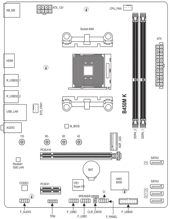 GIGABYTE B450M K (AMD AM4)