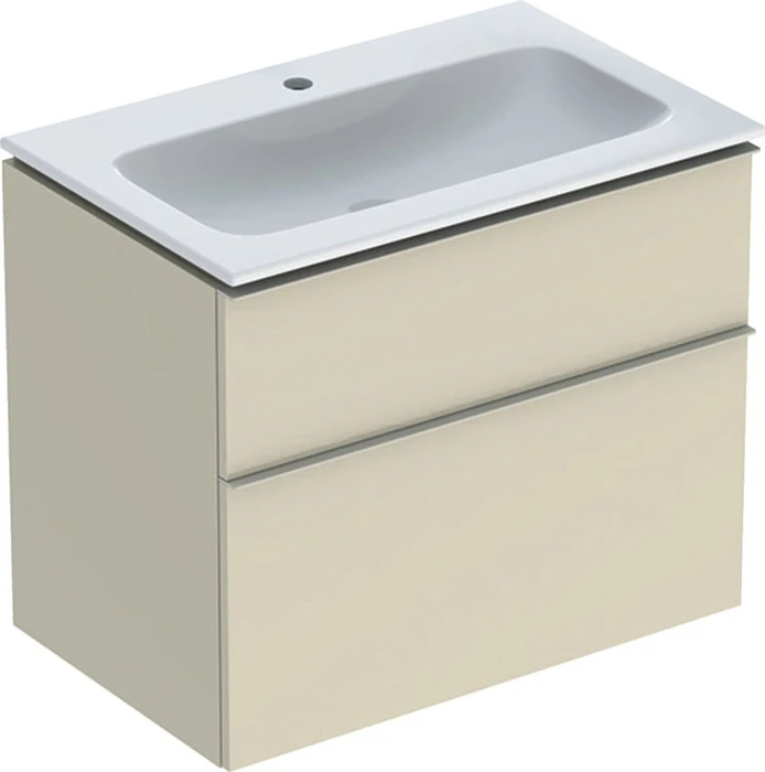 Geberit iCon Set Möbelwaschtisch/Unterschrank 75cm weiß, Korpus: sand-grau/lackiert hochglanz, Griff: sand-grau/pulverbeschichtet matt