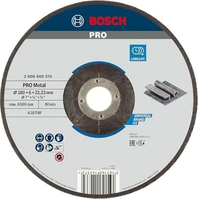 Bosch Professional A30TBF Expert for Metal Schleifscheibe, 180x6x22.23mm, 1 Stück
