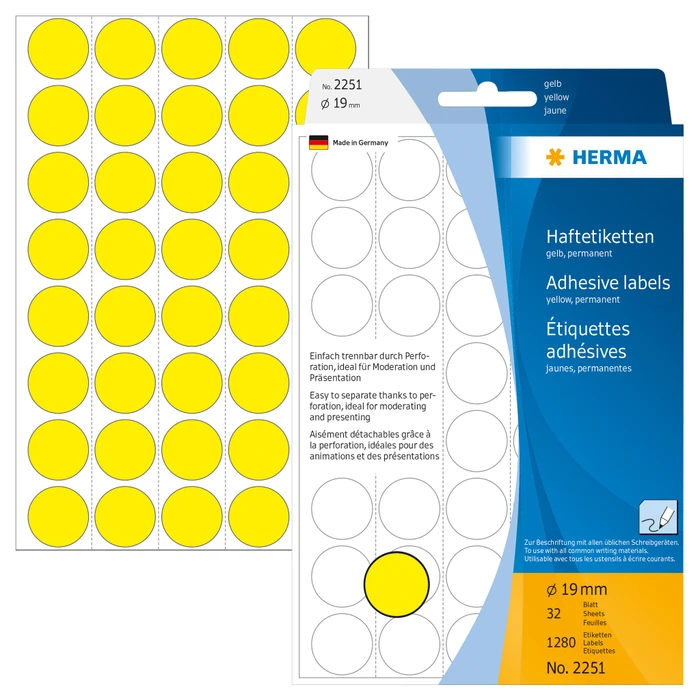 Herma Markierungspunkte 19mm gelb, 32 Blatt