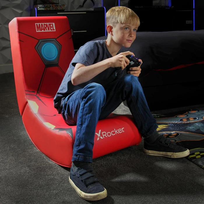 X Rocker Marvel Hero Video Rocker Gaming Bodensessel für Kinder/Jugendliche, Iron Man rot